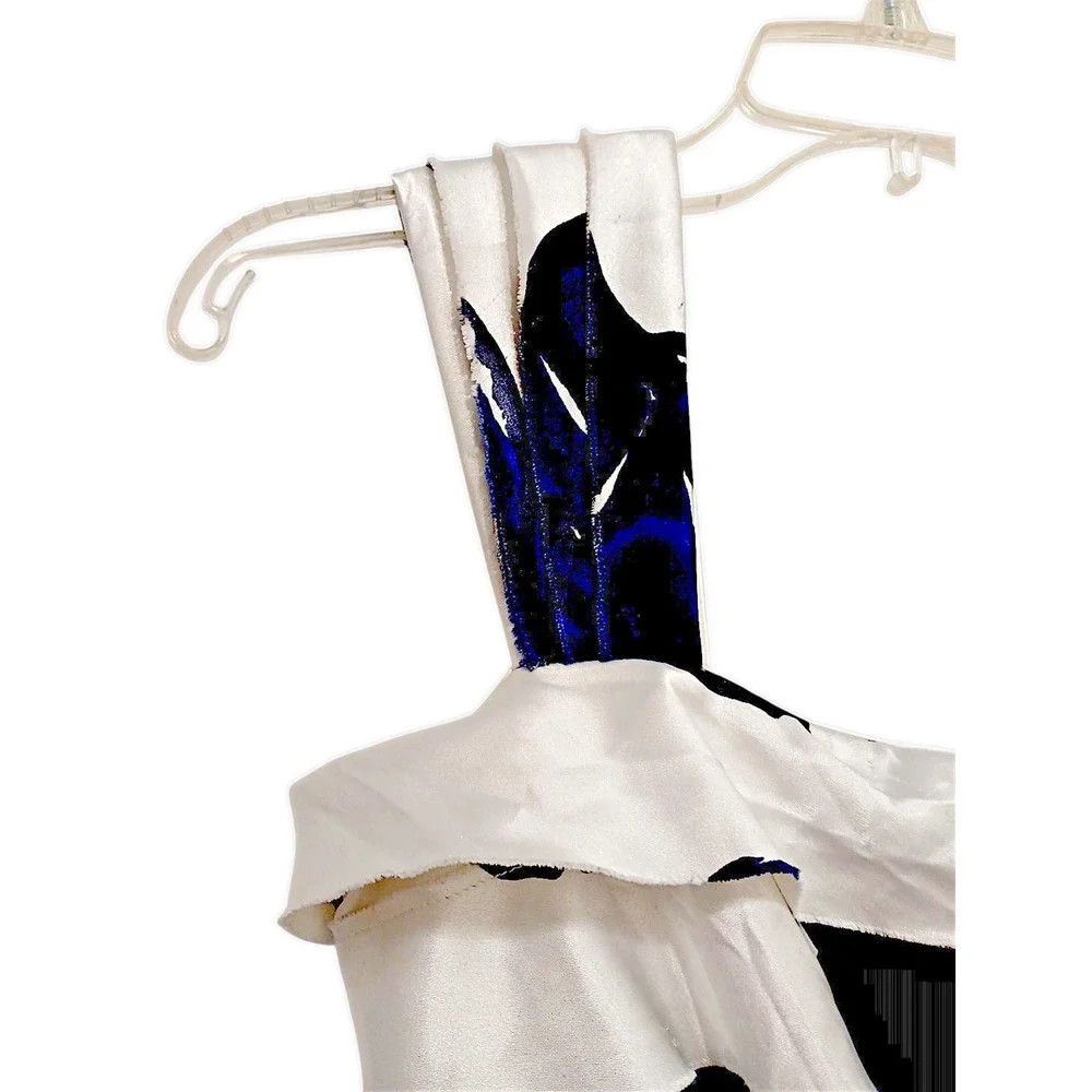 Jones Wear Satin Tiered Coctail Mini Dress Size 6 White Blue Floral‎ Sleeveless